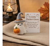 Little Pocket Ghost, Wool Felted Halloween Doll, Mini Emotional Plush with