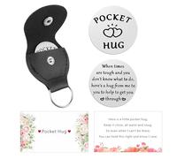 Little Pocket Hug Keyring,Pocket Hug Token, Coin Pocket Hug with Leather Case Stainless Steel Double Sided Coin for Friends Family long distance relationship Sentimental love Gifts with Warm Hug Card