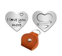 Little Pocket Hug Token Keepsake Gift - Heart Shaped Stainless Steel Pocket Hug with Leather Keychain, Double Sided Pocket Hug Gift for Family Friends (I Love You More, Brown Keychain)