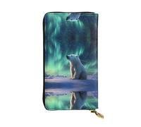 Little Polar Bear Patterned Leather Long Wallet (7.5 * 4.1 inches) | Extra Large Multi-Function Compartment | Great Gift