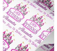 Little Princess Castle Personalised Wrapping Paper - Custom Name & Age - Pink Fairytale Birthday Gift Wrap - 1m to 8m Roll -100% Recyclable