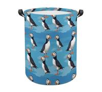Little Puffins Blue Funny Laundry Baskets Collapsible Waterproof Clothes Hamper Storage Bins with Handles 13.8"x13.8"x17.3" 17.3"x17.3"x17.3"