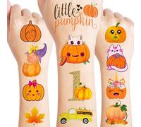 Little Pumpkin Baby Shower Birthday Temporary Tattoos - 80PCS Pumpkin Fall 1st Stickers for Party Decorations, Favors, and Prizes - Pink, Orange, and Maple Leaf Themed - Ideal Gifts for Boys