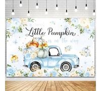 Little Pumpkin Baby Shower Decoration Backdrop for Boy A Sweet Little Pumpkin is On The Way Fall Blue Floral Truck Photography Background It's a Boy Party Decor Banner 5x3ft