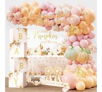 Little Pumpkin Baby Shower Decorations Party Supplies for Girl, Rustic Fall Autumn Baby Shower Decoration, A Little Pumpkin is on The Way Backdrop Balloon Arch Baby Box Mom to Be Sash Tablecloth