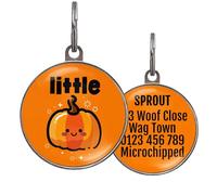 Little Pumpkin Dog Tag - Halloween Pet ID Tag - Custom Info on Back - Autumn Orange Style Design - 2 Sizes for Dogs & Cats - Lightweight Metal - Cute Halloween Collar Tags