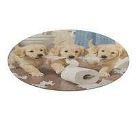 Little Puppies Pulling Toilet Paper Round Area Rug Non Slip Backing Doormat Water Absorbent Plush Throw Low-Pile Non-Slip Floor Mat Carpet for Living Room Bedroom Entryway Nursery Room 60 * 60cm