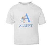 Little Rabbit Boys Alphabet Letter Short Sleeve Printed T Shirt - with Name of Your Choice (4-5 Years) White