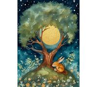 Little Rabbit Under The Moon Art Birthday Card - Large A5