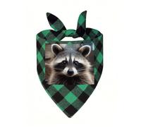 Little Raccoon Face Dog Bandana Plaid Triangle Pets Scarf | Funny Dog Neckwear Washable Triangle Bibs Kerchief Pet Costume Accessories for Small Medium Large Dogs Cats Birthday Gift