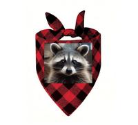 Little Raccoon Face Dog Bandana Plaid Triangle Pets Scarf | Funny Dog Neckwear Washable Triangle Bibs Kerchief Pet Costume Accessories for Small Medium Large Dogs Cats Birthday Gift