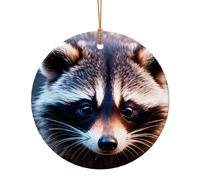 Little Raccoon Face Print Christmas Ceramic Crafts Orenament for Christmas Winter New Year Party Hanging Decorations
