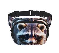 Little Raccoon Face Print Men and Women Square Double Layer Waist Bag Workout Crossbody Travel Waist Bag, Black, One Size