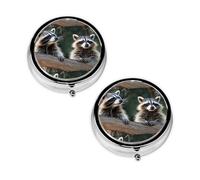 Little Raccoon Face Print Pill Box 3 Compartment Medicine Pill Case,Portable for Pocket Or Purse Pill Organizer Decorative Metal Medicine Vitamin Organizer Unique Gift