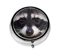 Little Raccoon Face Print Round Pill Organizer 3 Compartment Pill Box Portable Medicine Pill Case for Outdoor Travel