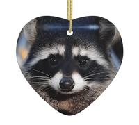 Little Raccoon Face Printed decorative ornaments, ceramic heart-shaped ornaments, can be hung on Christmas trees and fireplaces
