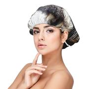 Little Raccoon Face Printed Satin Hair Bonnet for Sleeping Double Layer Silk Sleep Cap Hair Wrap Cap for Women Men Black