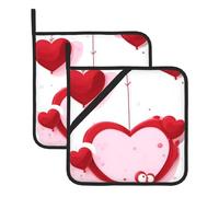 Little Red Heart Set Of 2 Pot Holders, Kitchen Potholder Set, 8 X 8 Inches, &Perfect For Everyday Baking And Cooking.