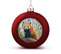Little Red Panda Christmas Ball Ornaments - Shatterproof Plastic Vintage Rustic Xmas Tree Decorations Pendant for Family Holiday Wedding Party Xmas Hanging Decoration