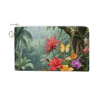 Little Red Panda Coin Purse Canvas Change Pouch with Zipper Small Cosmetic Organizer Bag Women Wallet for Car Keys, Credit Cards, Cash, Lipstick, Vibrant Color Flower Blossom, One Size