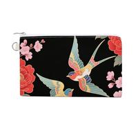 Little Red Panda Coin Purse Canvas Change Pouch with Zipper Small Cosmetic Organizer Bag Women Wallet for Car Keys, Credit Cards, Cash, Lipstick, Two Colorful Flying Birds, One Size