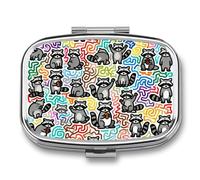 Little Red Panda Doodle pilldispenser with Mirror 2 Compartments Waterproof PillCase for Purse Pocket Non-Slip Grip Travel Medicine Organizer Container Box for Vitamin Fish Oil Supplement