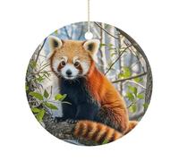 Little Red Panda Double-Sided Ceramic Christmas Ornaments - Round Hanging Mini Xmas Tree Decorations, Ideas for Farmers, Rustic Home Decor for Indoor Outdoor Tree Decor