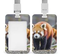 Little Red Panda Id Badge Holder with Lanyard, Clear Vertical Card Protector Waterproof, Breakaway Safety Neck Strap, Heavy Duty Name Tag Holder for Nurse Teacher Officer Staff Women Men
