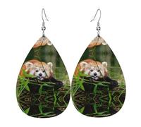 Little Red Panda Ladies Leather Earrings Teardrop Drop Print Earrings Fashion Lightweight Daily Wear Party Date