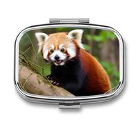 Little Red Panda Pill Box 2 Compartments Portable Travel Pill Case Mini Medicine Organizer for Pocket Purse Metal Waterproof Medicine Container Holder Vitamin Fish Oil