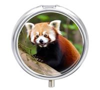 Little Red Panda Pill Box Medicine Pill Organizer 3 Compartment Daily Pill Case Small Pill Container Round Pill Holder Travel Pill Box Metal Pill Case for Purse Pocket