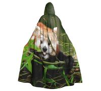Little Red Panda Print Adults Hooded Cloak, Halloween Robe Hooded Cape Witch Wizard Cosplay Costumes For Men Women