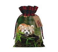 Little Red Panda Print Christmas Imitation Burlap Gift Bag With Drawstring And Gift Tag,For Wrapping Candies