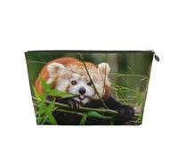 Little Red Panda Printed Leather Travel Toiletry Makeup Bag with Silver Zipper for Women on the Go