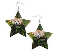 Little Red Panda Pvc Artificial Leather Star-Shaped Earrings Pendant