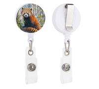 Little Red Panda Retractable Badge Reel - Personalized ID Name Badge Holder with Lanyard Cute Badges Reel Holder Round Nurse Doctor Name Tag Badges Clip for Work