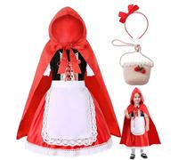 Little Red Riding Hood Costume Kids, Red Hooded Cap World Book Day Costumes Cloak for Girls Fairytail Storybook Fancy Dress Up Cosplay Party Carnival Halloween (110)