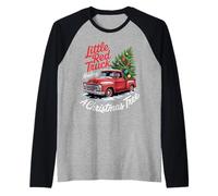 Little Red Truck Hauling A Christmas Tree Festive Humor Raglan Baseball Tee