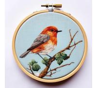 Little Robin Bird DIY 11CT Counted Cross Stitch Kits for Beginners Easy Stamped Fabric with Hoop Embroidery Needlecraft Art Wall Decor 13x13in(4)