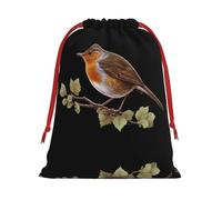 Little Robin Patterned S drawstring bag, festive packaging bag, perfect for Christmas parties