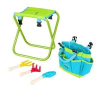 Little Roots | Outdoor Gardening Tools with Folding Chair, Kids Garden Set, 3pcs Wooden Tools for Ages 3+