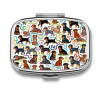 Little Rottweiler Doodle pilldispenser with Mirror 2 Compartments Waterproof PillCase for Purse Pocket Non-Slip Grip Travel Medicine Organizer Container Box for Vitamin Fish Oil Supplement
