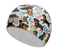 Little Rottweiler Doodle Swim Cap High Elasticity Anti Slip Waterproof Comfortable Swim Hat Bathing Cap for Men Women