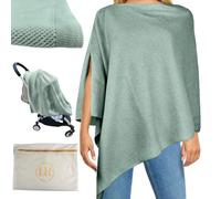 Little Rou Peekaboo Nursing Cover Up for Breastfeeding - Breathable Knit - Soft Organic Cotton & Cashmere Breast Feeding Poncho for Women - Privacy Feature - Includes Mesh Laundry Bag (Sage)