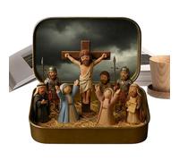 Little Saints In A Tin: Mini Easter Jesus Classic Scenes - Miniature Easter Crucifixion & Resurrection Scene In A Tin Box, Religious Home Office Tabletop Decor, Christian Figurines Gift