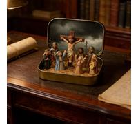 Little Saints in a Tin: Mini Easter Jesus Classic Scenes, Miniature Easter Crucifixion&Resurrection Scene in a Tin Box, Religious Home Office Tabletop Decor, Christian Figurines Gift (A)