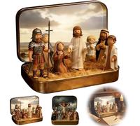 Little Saints in a Tin: Mini Easter Jesus Classic Scenes,Miniature Easter Crucifixion&Resurrection Scene in a Tin Box,Pocket Resin Nativity Sets, Religious Home Office Tabletop Decoration