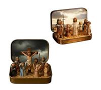 Little Saints in a Tin: Mini Easter Jesus Classic Scenes,Miniature Easter Crucifixion&Resurrection Scene in a Tin Box,Pocket Resin Nativity Sets & Figures for Religious Home Office Tabletop (A+b)