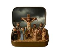 Little Saints in A Tin Miniature Easter Classic Scenes Crucifixion Resurrection Pocket Resin Figures for Home Desktop Ornament (Silver, 9.5cm)