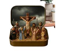 Little Saints In A Tin, Miniature Easter Jesus Classic Scene Tin Box Ornament, Portable Pocket-Sized Nativity Scene Figurine, Little Jesus Doll Tins Box 3D Model Set For Home Bedroom Table